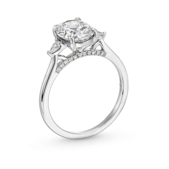 White Gold 14K Three Stone Oval Pear Diamond Engagement Setting By Diamonds Direct Designs
