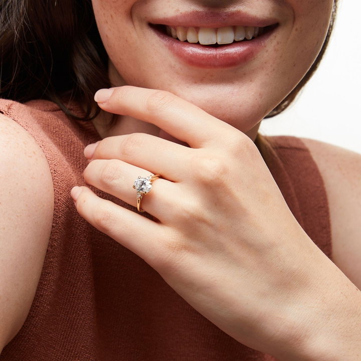 Three Stone Pear Side Diamond Engagement Setting By Adorette In Rose Gold 14K