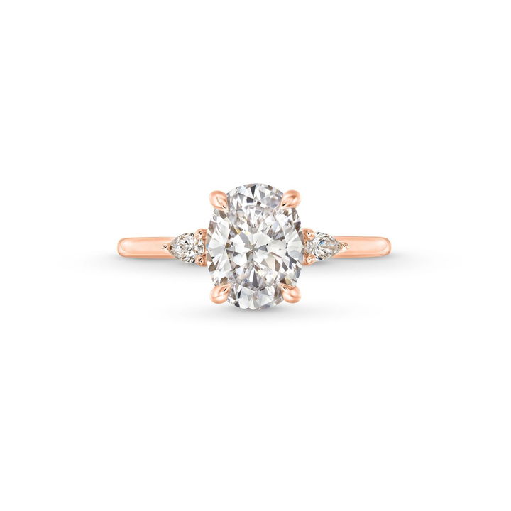 Rose Gold 14K Three Stone Pear Side Diamond Engagement Setting By Diamonds Direct Designs