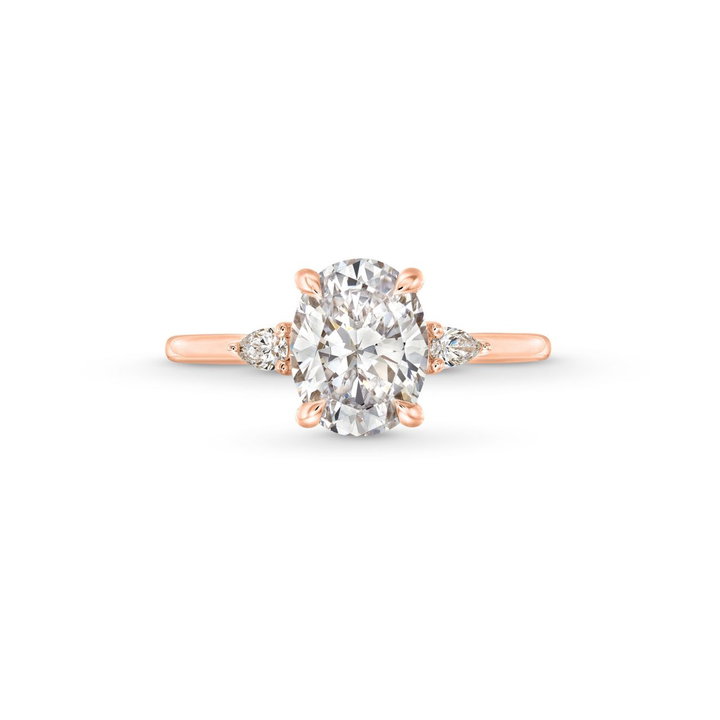 Three Stone Pear Side Diamond Engagement Setting By Adorette In Rose Gold 14K