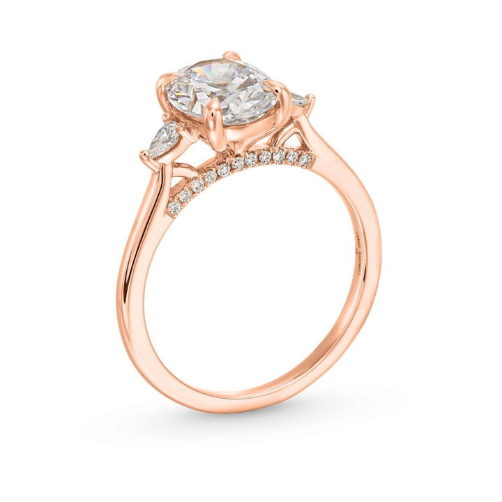 Rose Gold 14K Three Stone Pear Side Diamond Engagement Setting By Diamonds Direct Designs