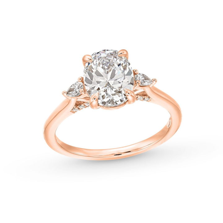 Rose Gold 14K Three Stone Pear Side Diamond Engagement Setting By Diamonds Direct Designs