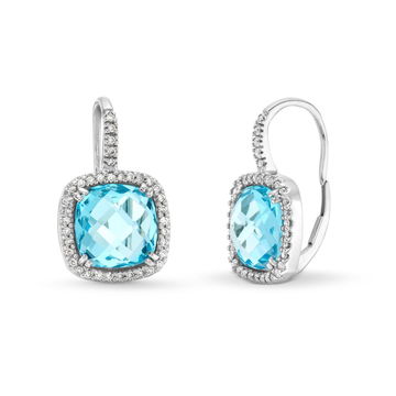Blue Topaz Diamond Earrings In White Gold 14K