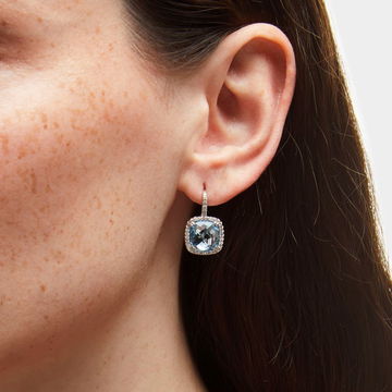 Blue Topaz Diamond Earrings In White Gold 14K