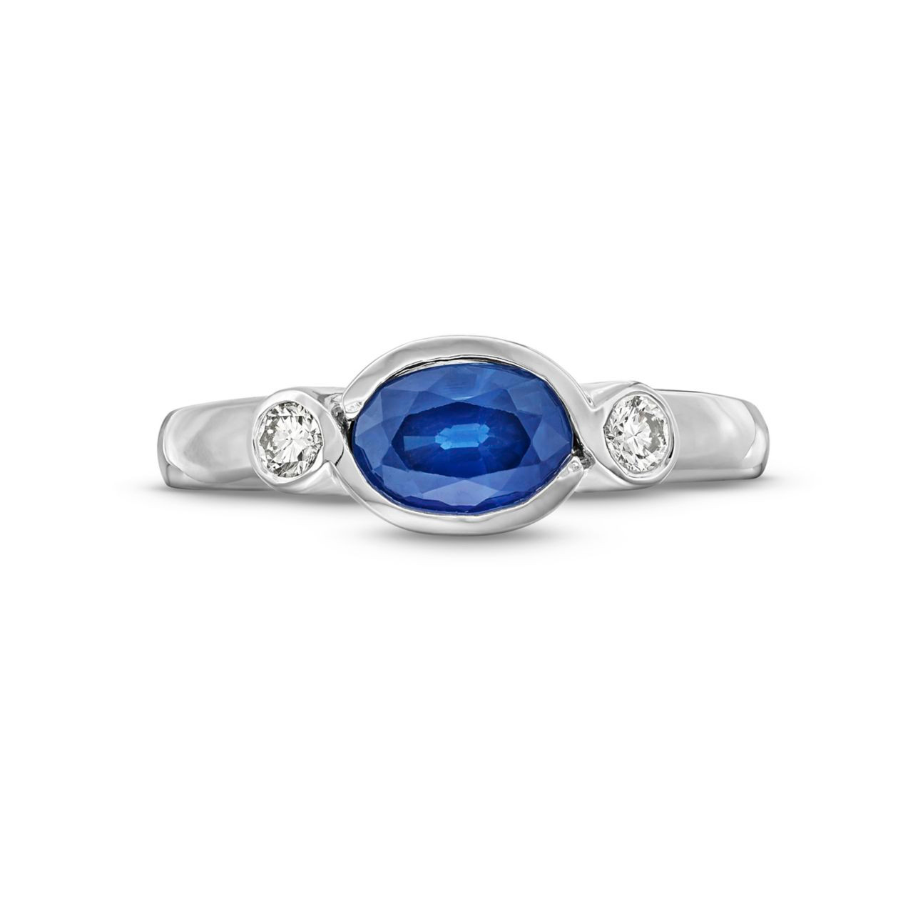 Oval Blue Sapphire Bezel Diamond Ring