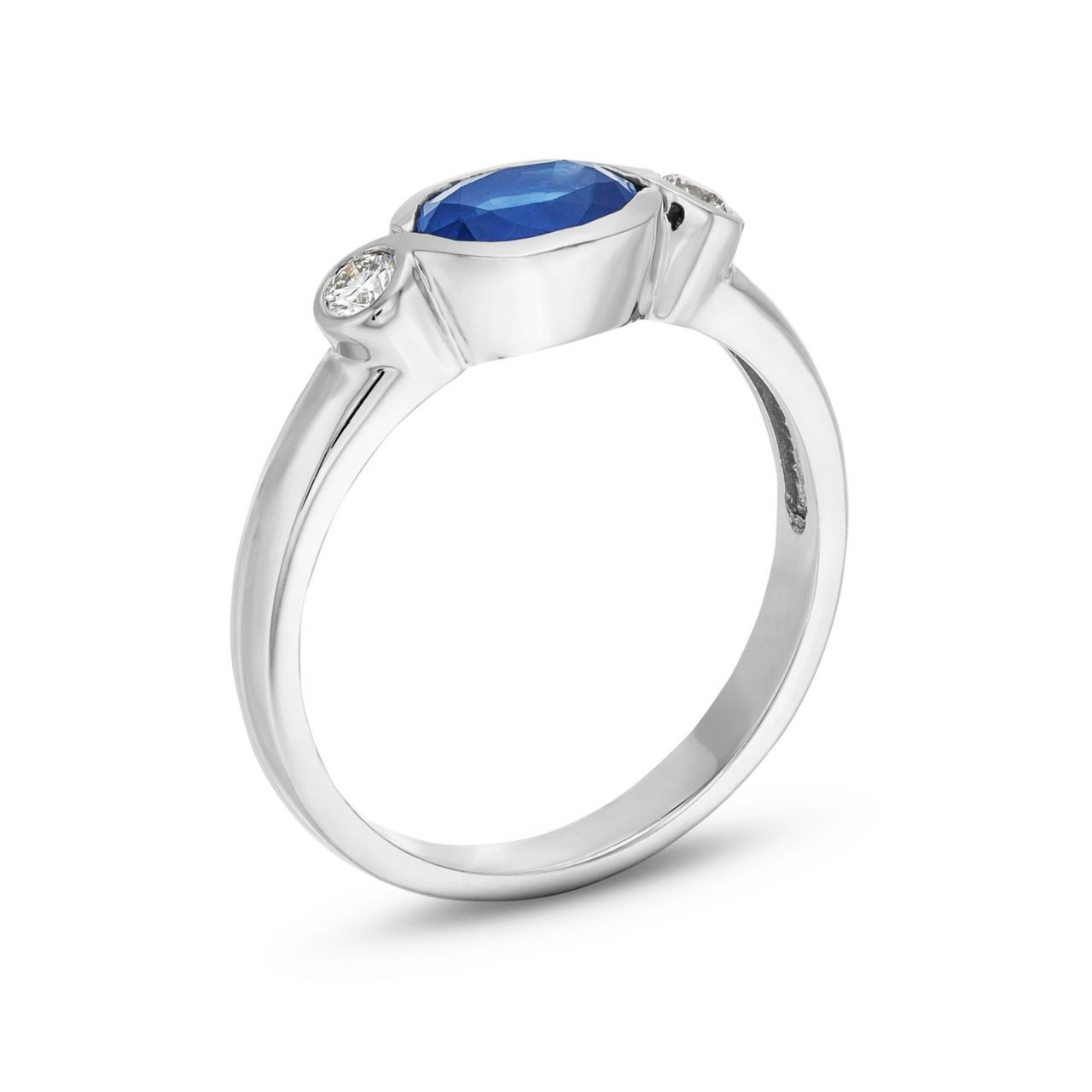 Oval Blue Sapphire Bezel Diamond Ring