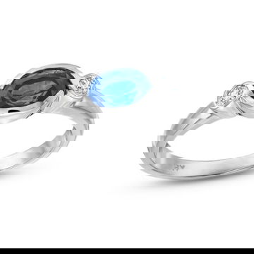 Oval Blue Sapphire Bezel Diamond Ring