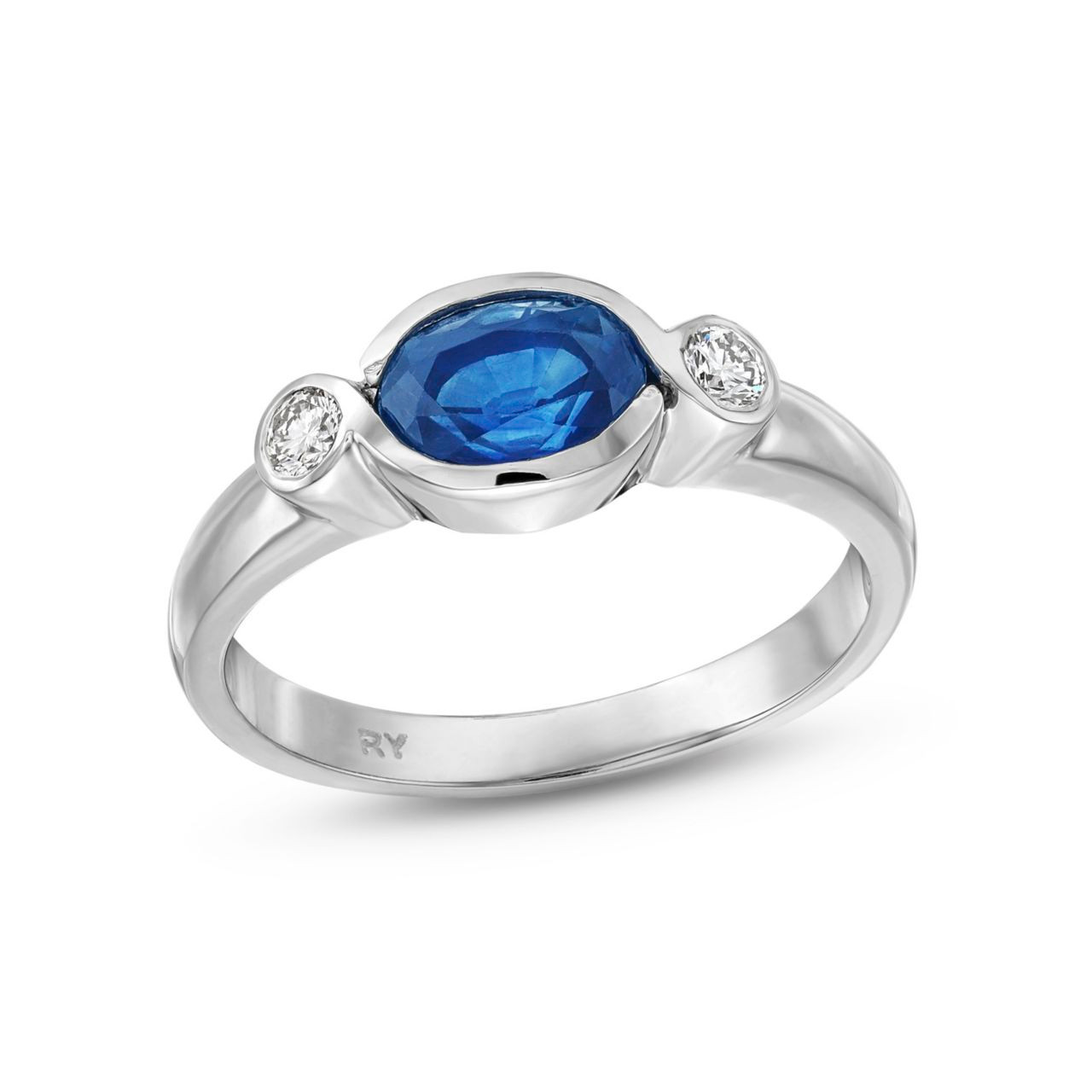 Oval Blue Sapphire Bezel Diamond Ring