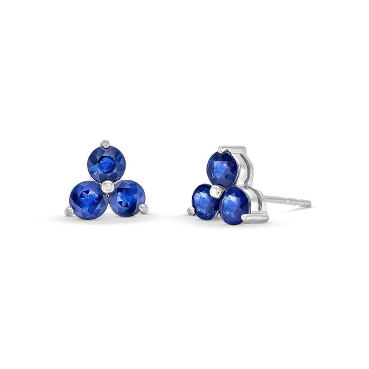 Blue Sapphire Cluster Stud Earrings In White Gold 14K