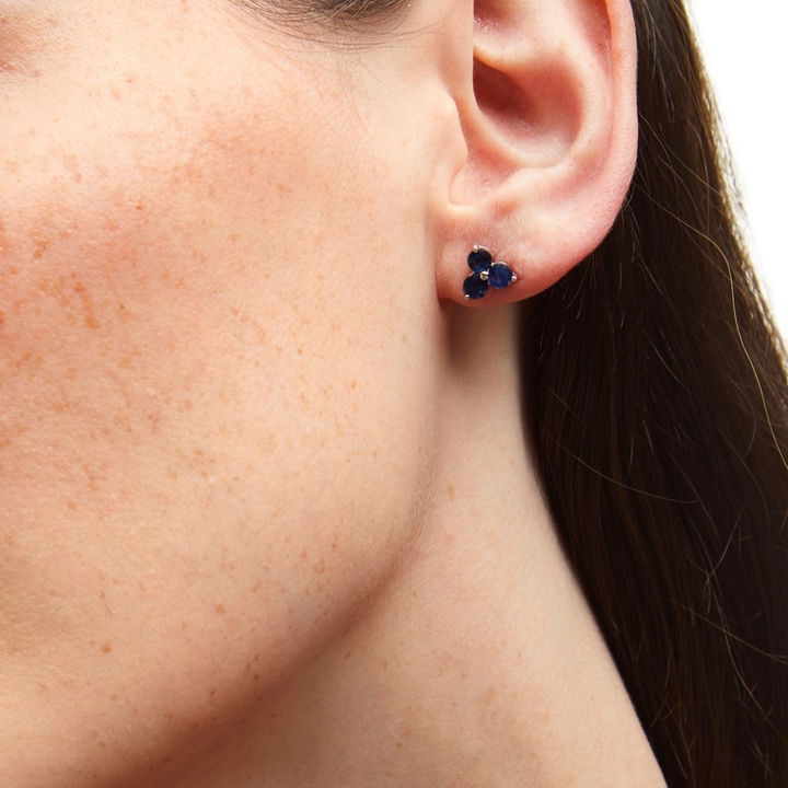 Blue Sapphire Cluster Stud Earrings In White Gold 14K