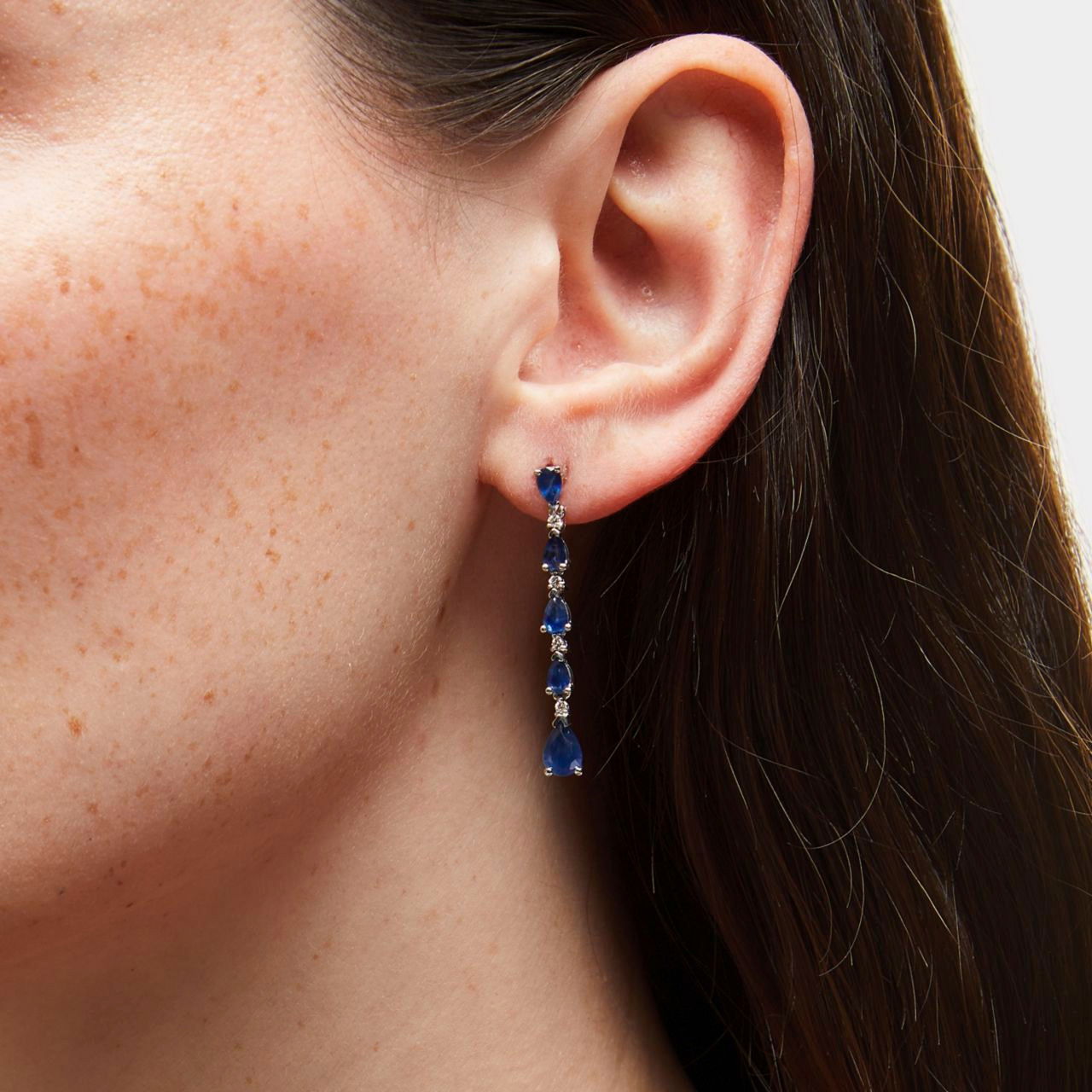 Pear Shape Blue Sapphire Diamond Earrings