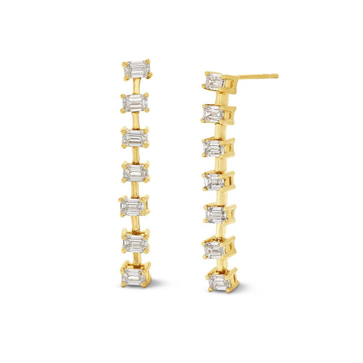Emerald Cut Diamond Bar Drop Earrings