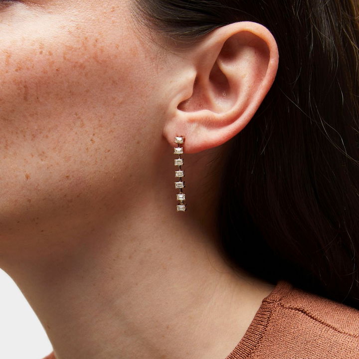 Emerald Cut Diamond Bar Drop Earrings