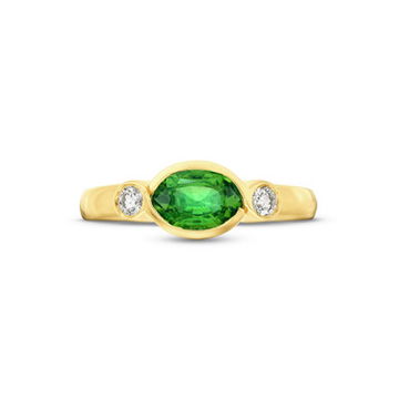 Oval Emerald Bezel Diamond Ring