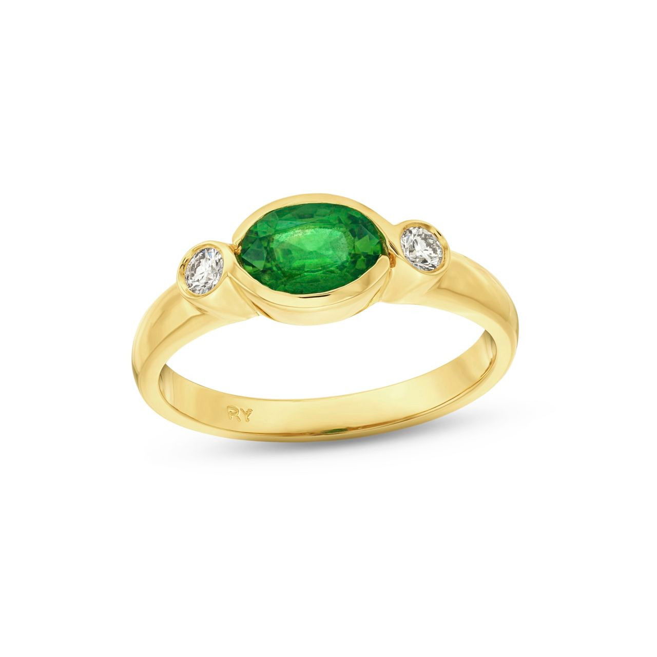 Oval Emerald Bezel Diamond Ring