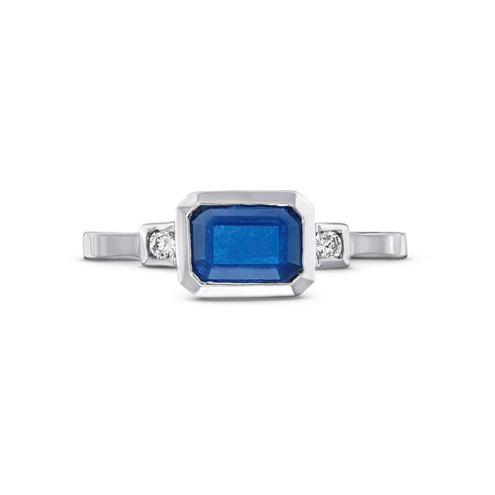 Emerald Cut Blue Sapphire Diamond Ring