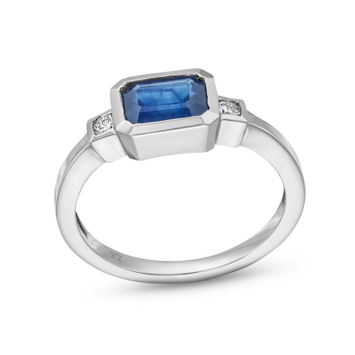 Emerald Cut Blue Sapphire Diamond Ring