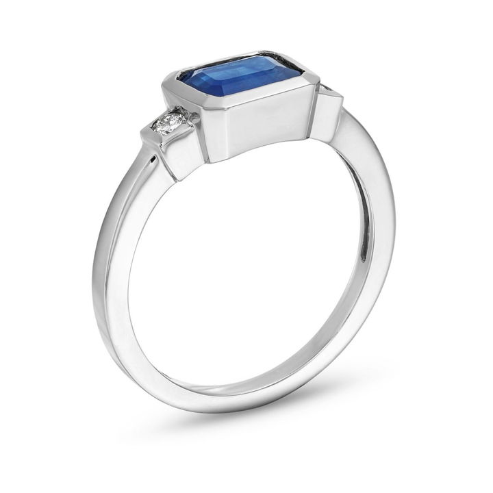 Emerald Cut Blue Sapphire Diamond Ring