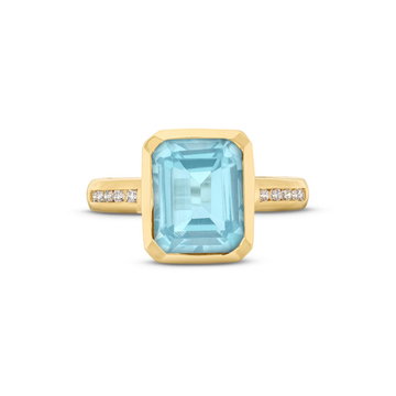 Blue Topaz Diamond Bezel Ring In Yellow Gold 14K
