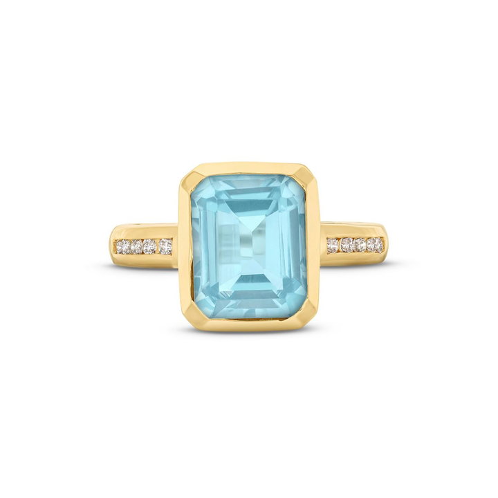 Blue Topaz Diamond Bezel Ring In Yellow Gold 14K