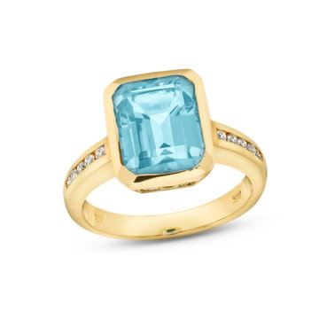 Blue Topaz Diamond Bezel Ring In Yellow Gold 14K