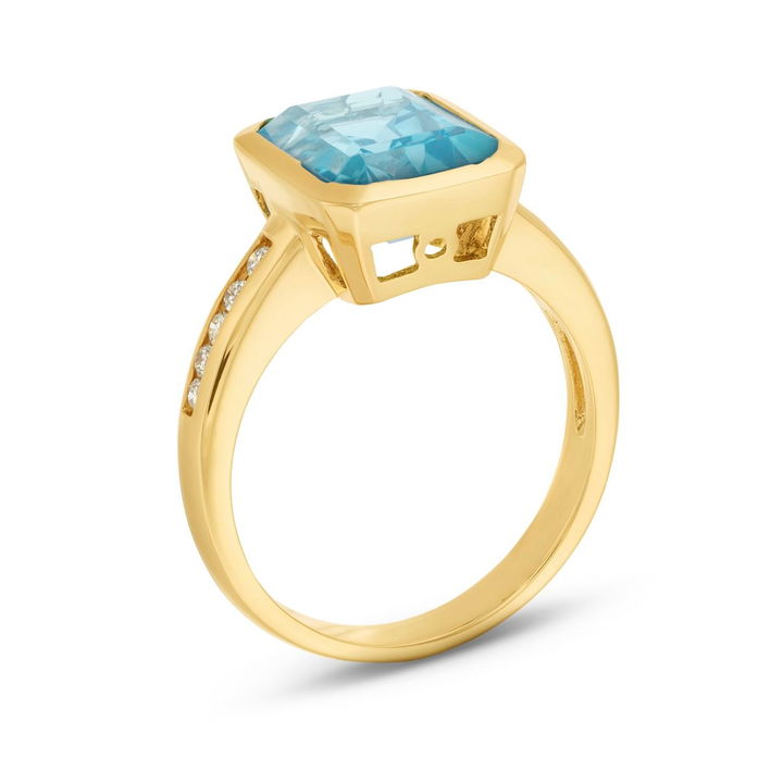 Blue Topaz Diamond Bezel Ring