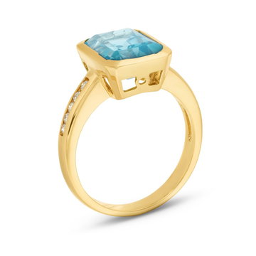 Blue Topaz Diamond Bezel Ring In Yellow Gold 14K