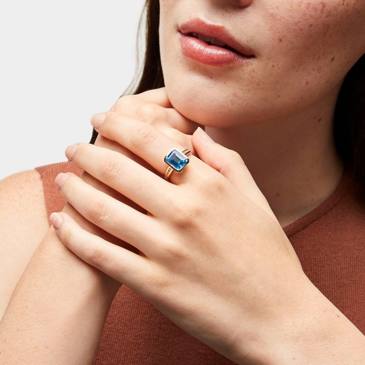 Blue Topaz Diamond Bezel Ring