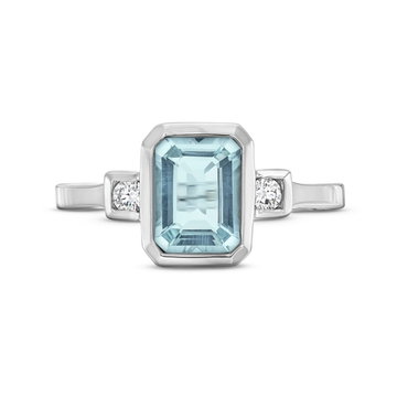 Aquamarine Diamond Bezel Ring In Solid 14K White Gold