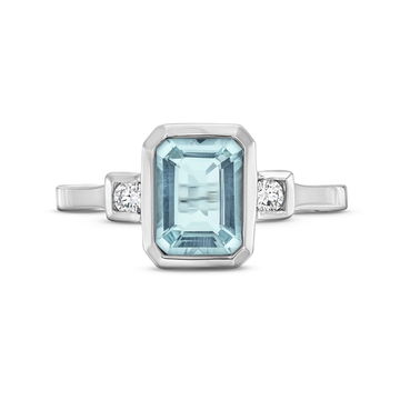 Aquamarine Diamond Bezel Ring In White Gold 14K