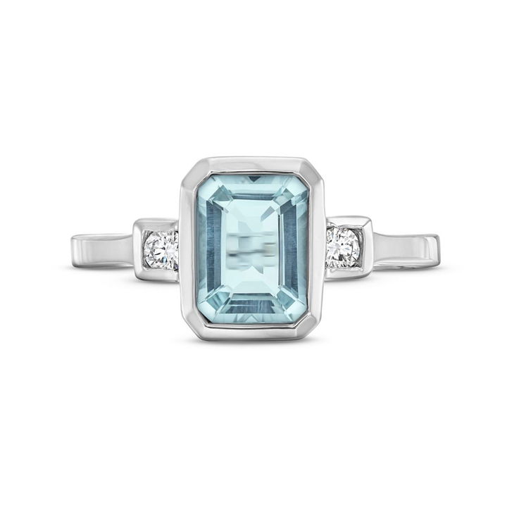 Aquamarine Diamond Bezel Ring In White Gold 14K