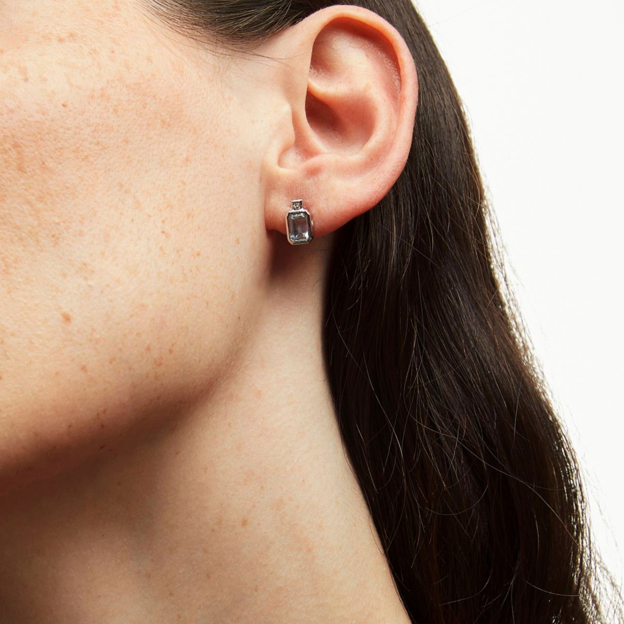 Emerald Cut Aquamarine Diamond Stud Earrings