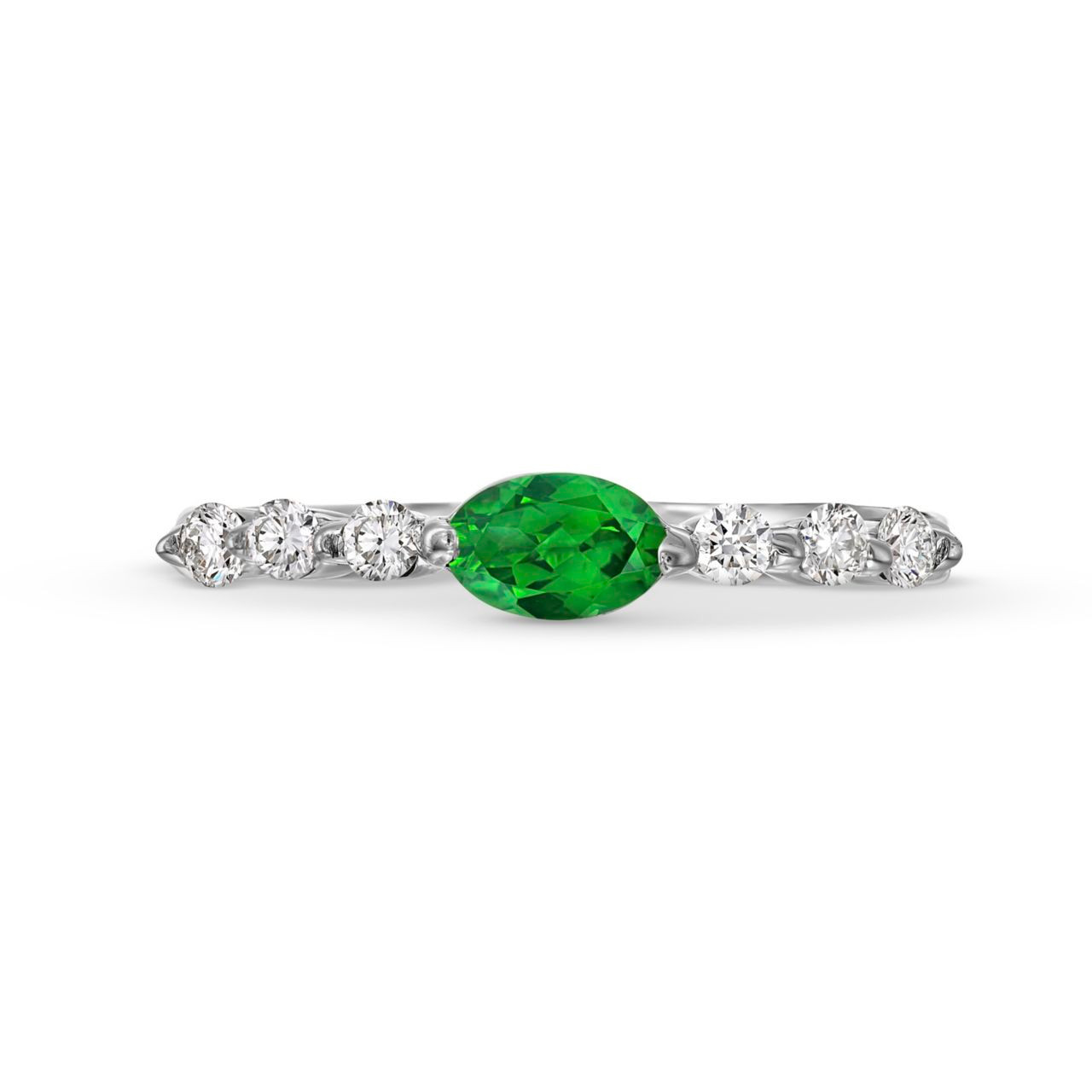 Oval Green Emerald and Round Diamond Ring