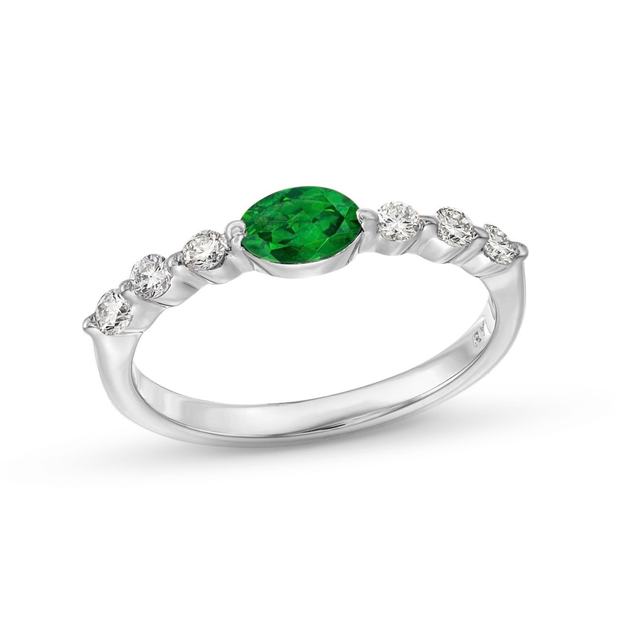 Oval Green Emerald and Round Diamond Ring