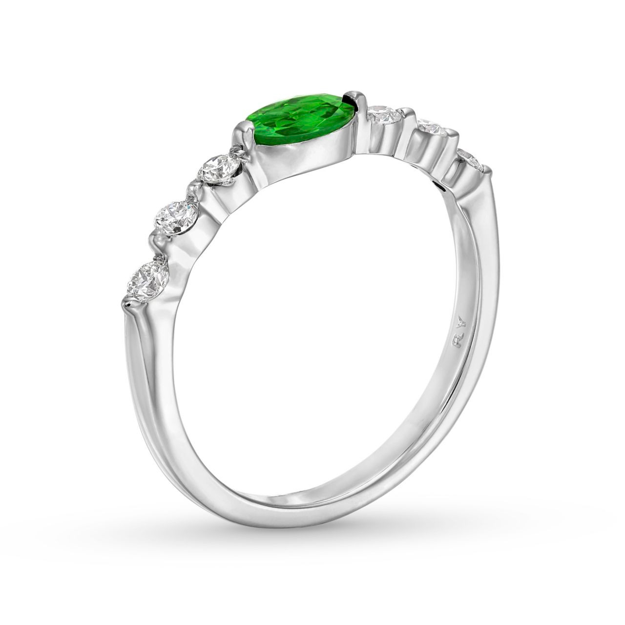 Oval Green Emerald and Round Diamond Ring