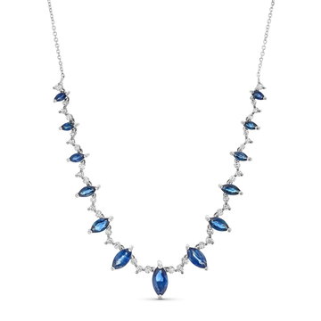 Marquise Blue Sapphire Diamond Necklace In White Gold 14K