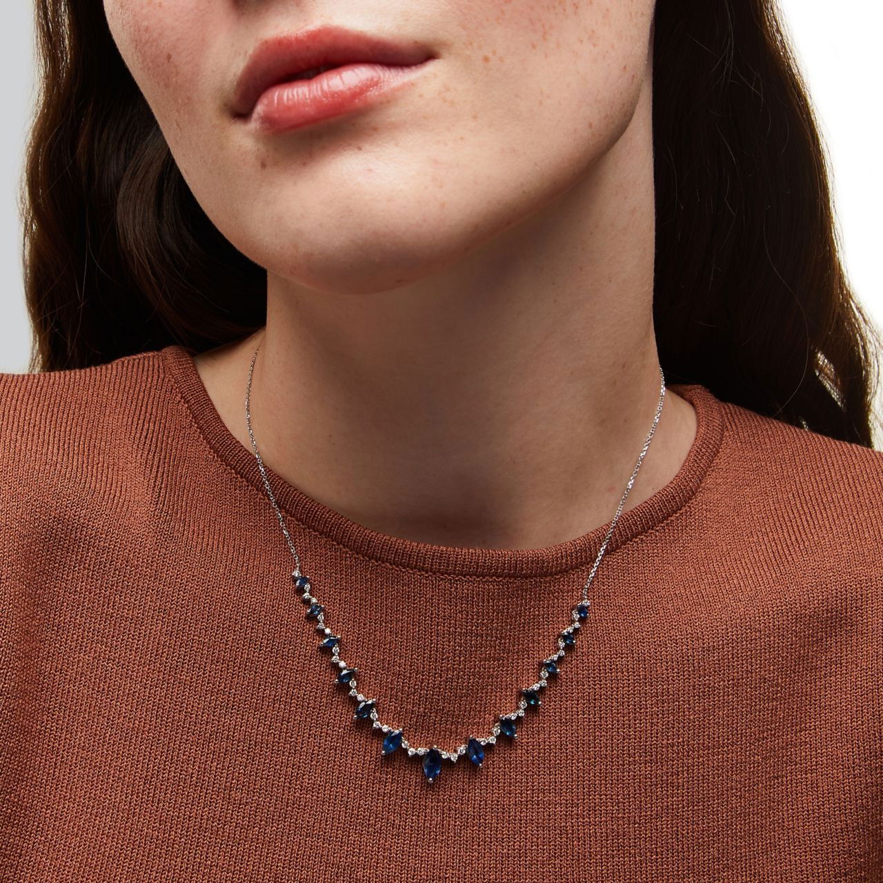 Marquise Blue Sapphire Diamond Necklace