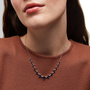 Marquise Blue Sapphire Diamond Necklace In White Gold 14K