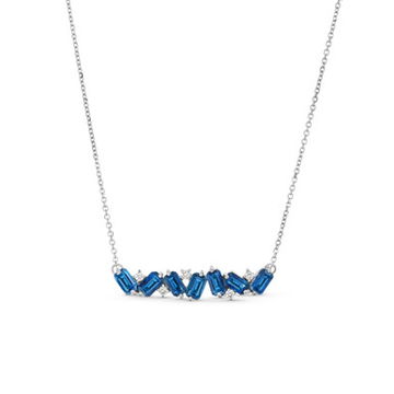 Emerald Cut Blue Sapphire Bar Necklace