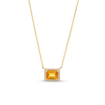 Citrine Diamond Halo Pendant Necklace In Yellow Gold 14K