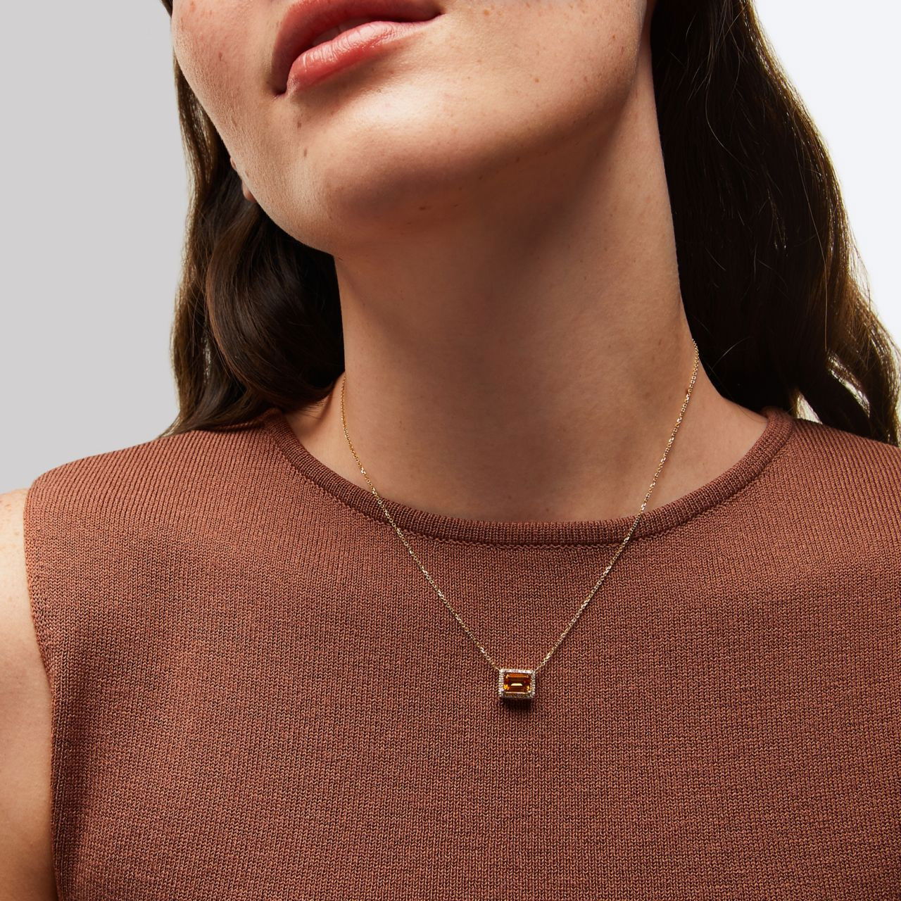 Citrine Diamond Halo Pendant Necklace