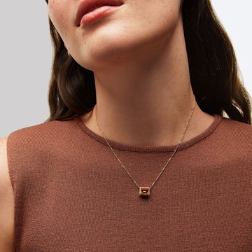 Citrine Diamond Halo Pendant Necklace In Yellow Gold 14K