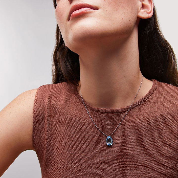 Pear Shape Blue Topaz Pendant Necklace
