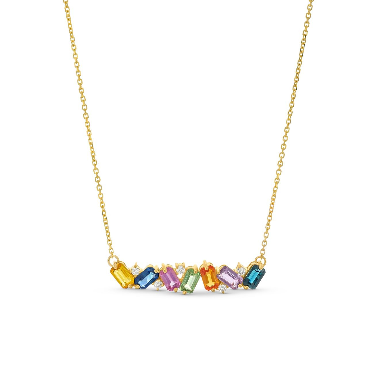 Emerald Cut Mixed Sapphire Bar Necklace