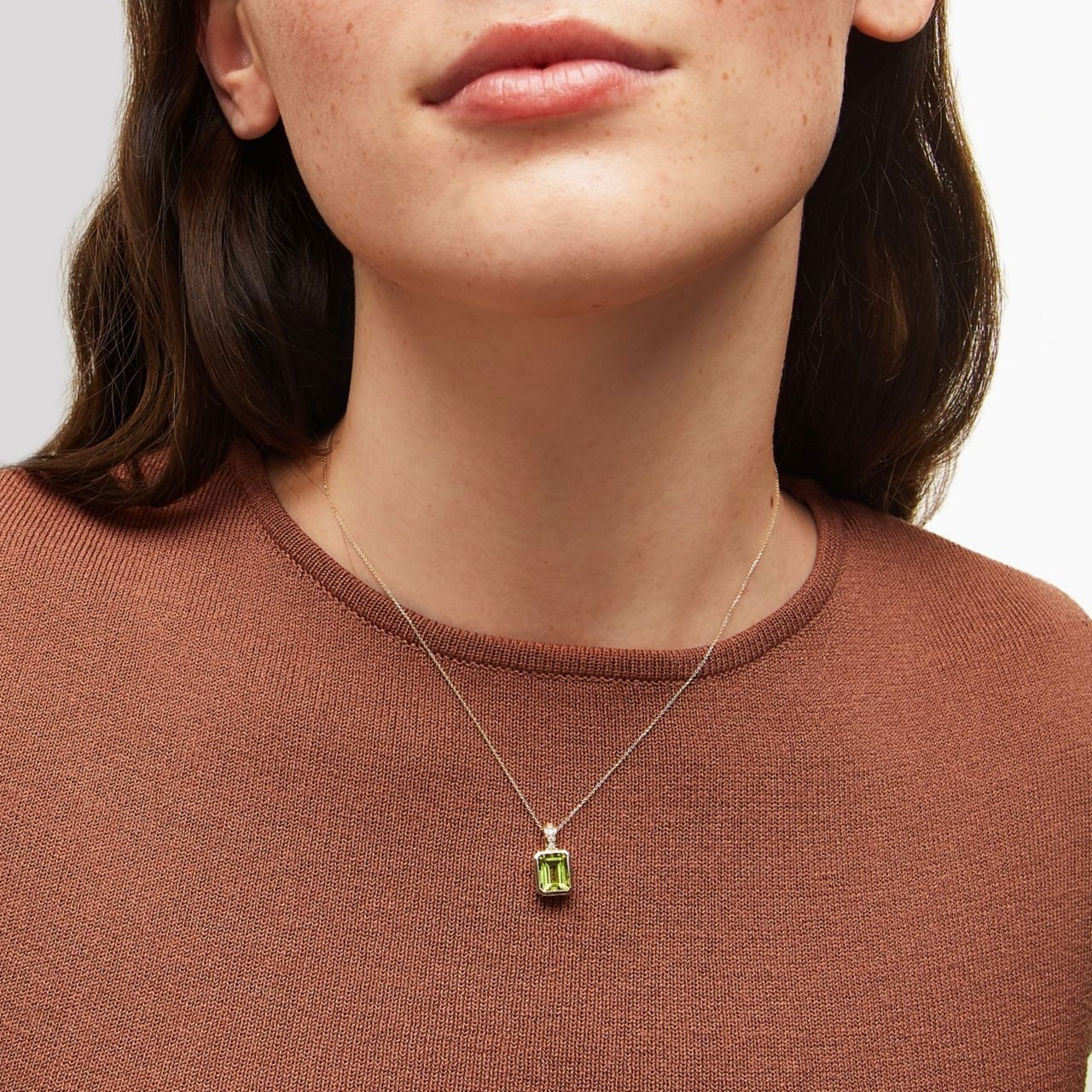 Emerald Cut Peridot Pendant Necklace