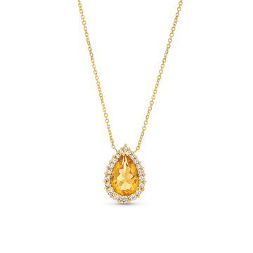 Pear Shape Citrine Diamond Halo Pendant Necklace