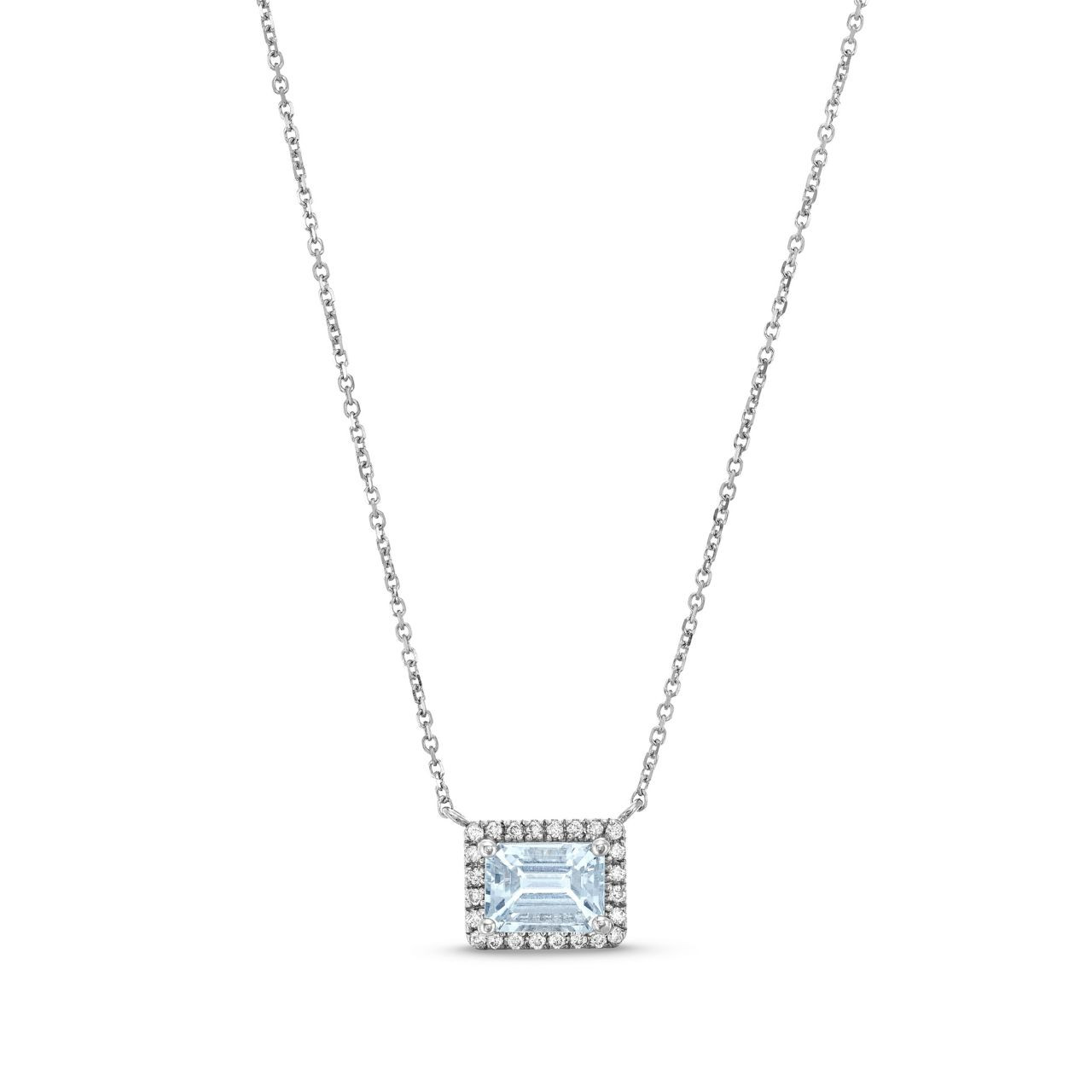 Aquamarine Diamond Halo Pendant Necklace 0