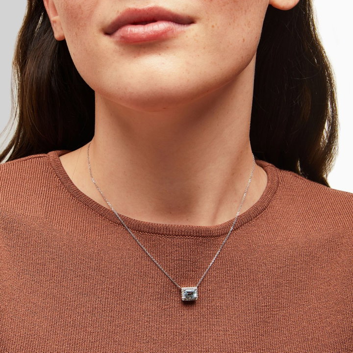 Aquamarine Diamond Halo Pendant Necklace