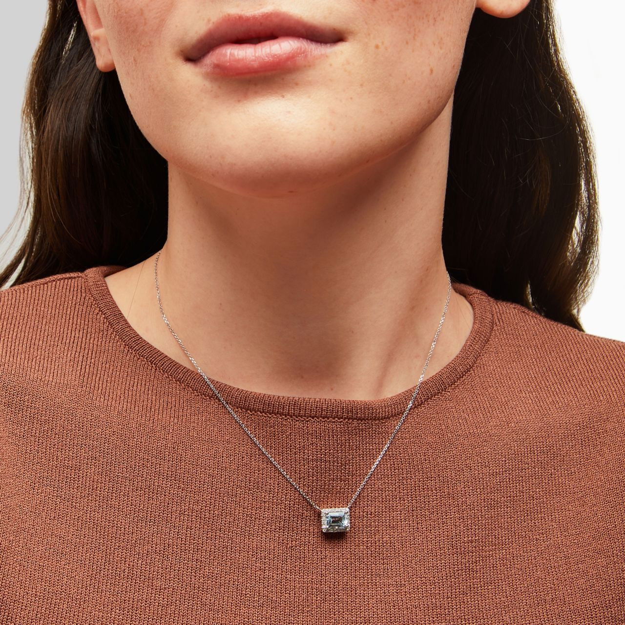 Aquamarine Diamond Halo Pendant Necklace