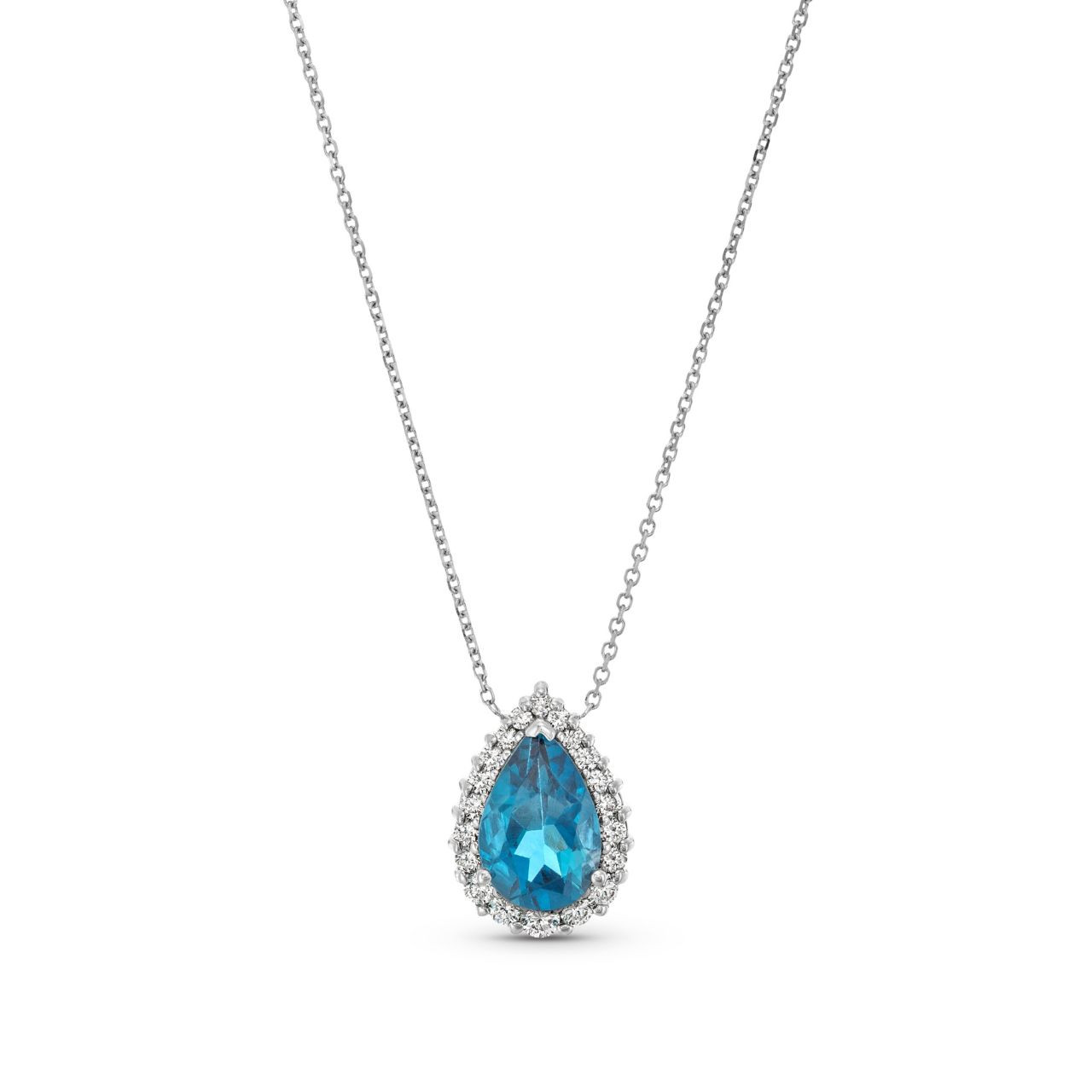 Pear Shape London Blue Topaz Halo Pendant Necklace 0